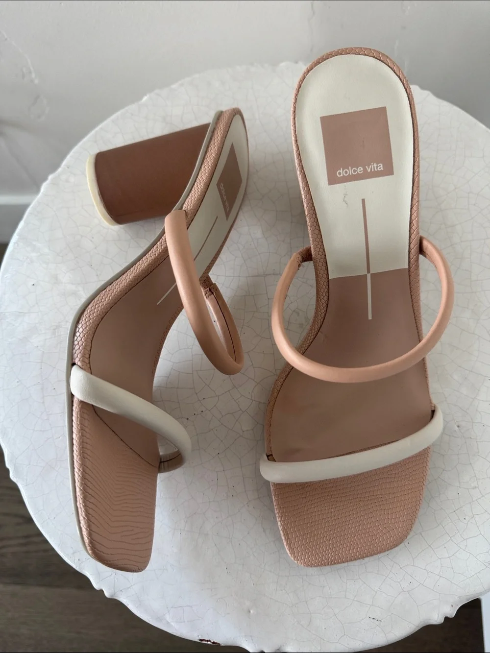 Dolce Vita NOLES Sand and Cream Double-Strap Rounded Block Heel Sandals